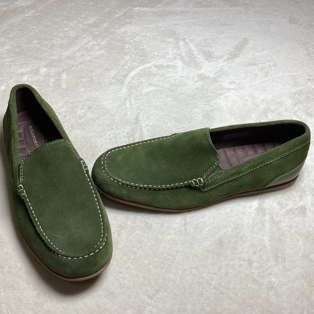 Rockport Men's Olive Green Suede Loafers CH8940 Water Resistant Moc Toe Size 9 M